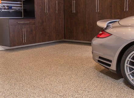 tan decorative flake garage floor epoxy in Charlotte NC