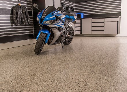 metallic gray garage floor epoxy system installed in Monroe NC