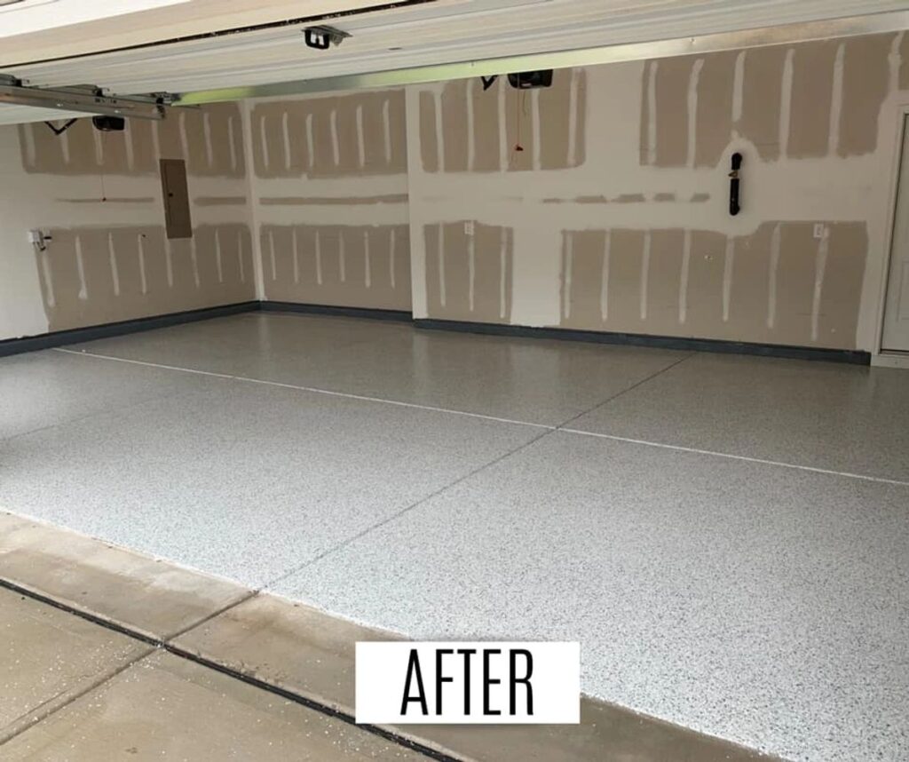 gray polyaspartic garage floor epoxy coating in Monroe NC