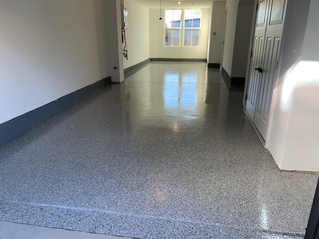 quartz decorative flake garage floor epoxy coating in Charlotte NC