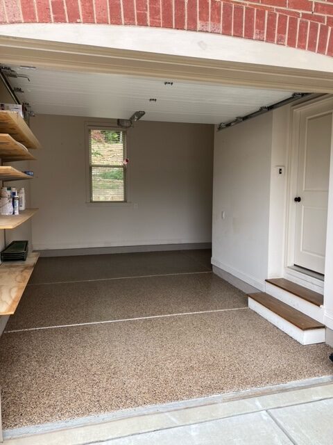 shoreline decorative chip garage floor epoxy in Waxhaw NC