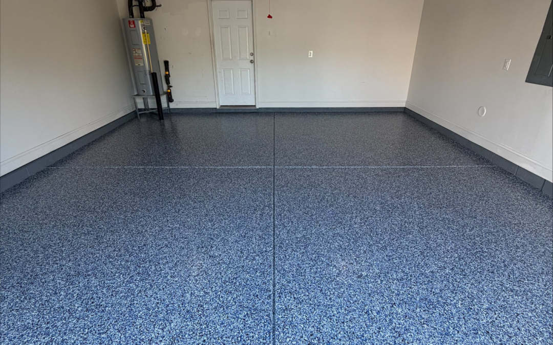 Coastal blue epoxy garage floor installation